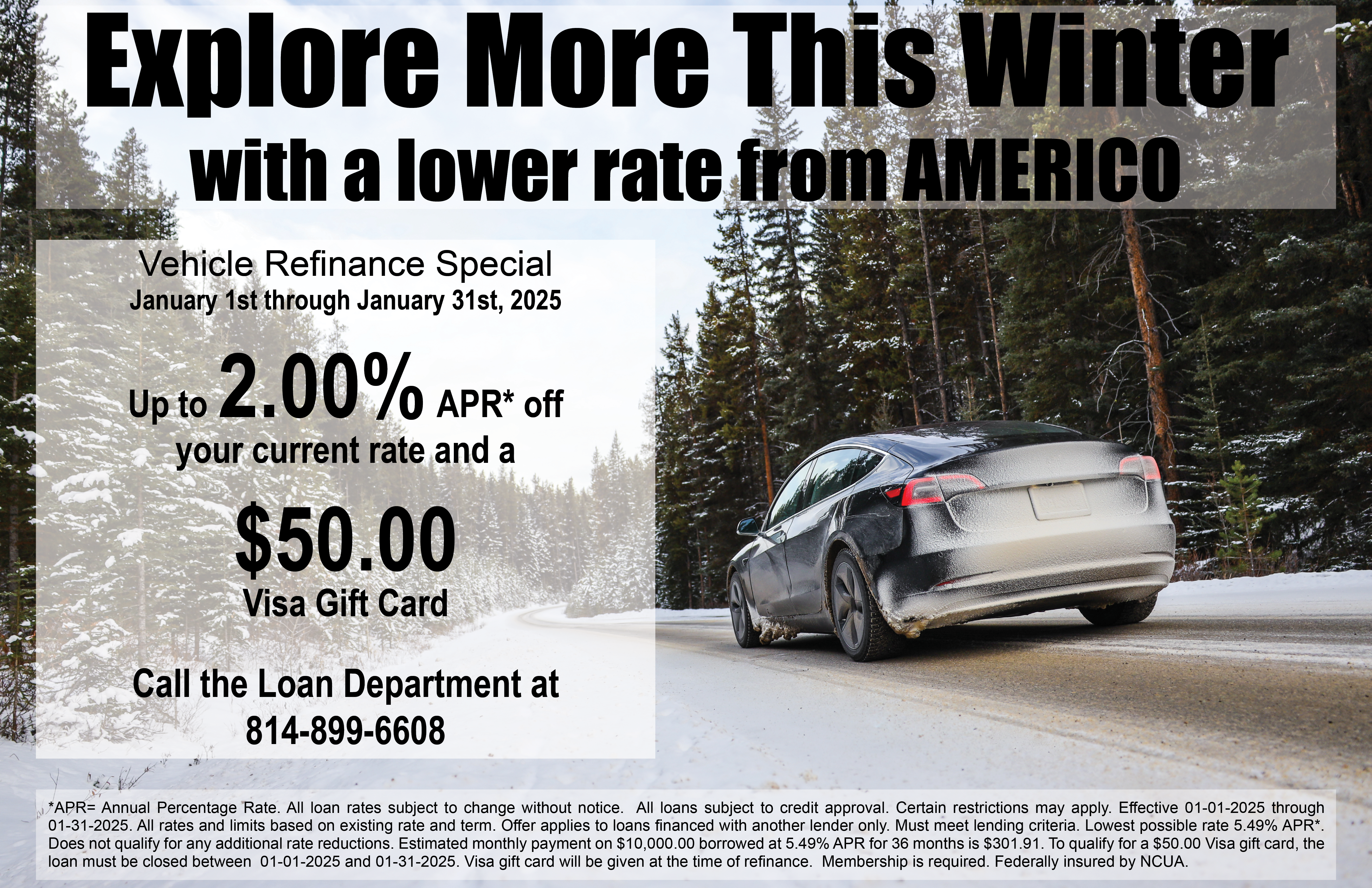 Vehicle Refi Special January 2025. Up to 2.00% APR off