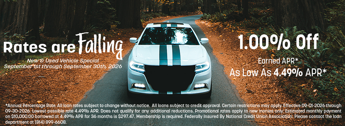 Vehicle Loan Special - September 2026 - 1.00% Off Earned Earned APR*