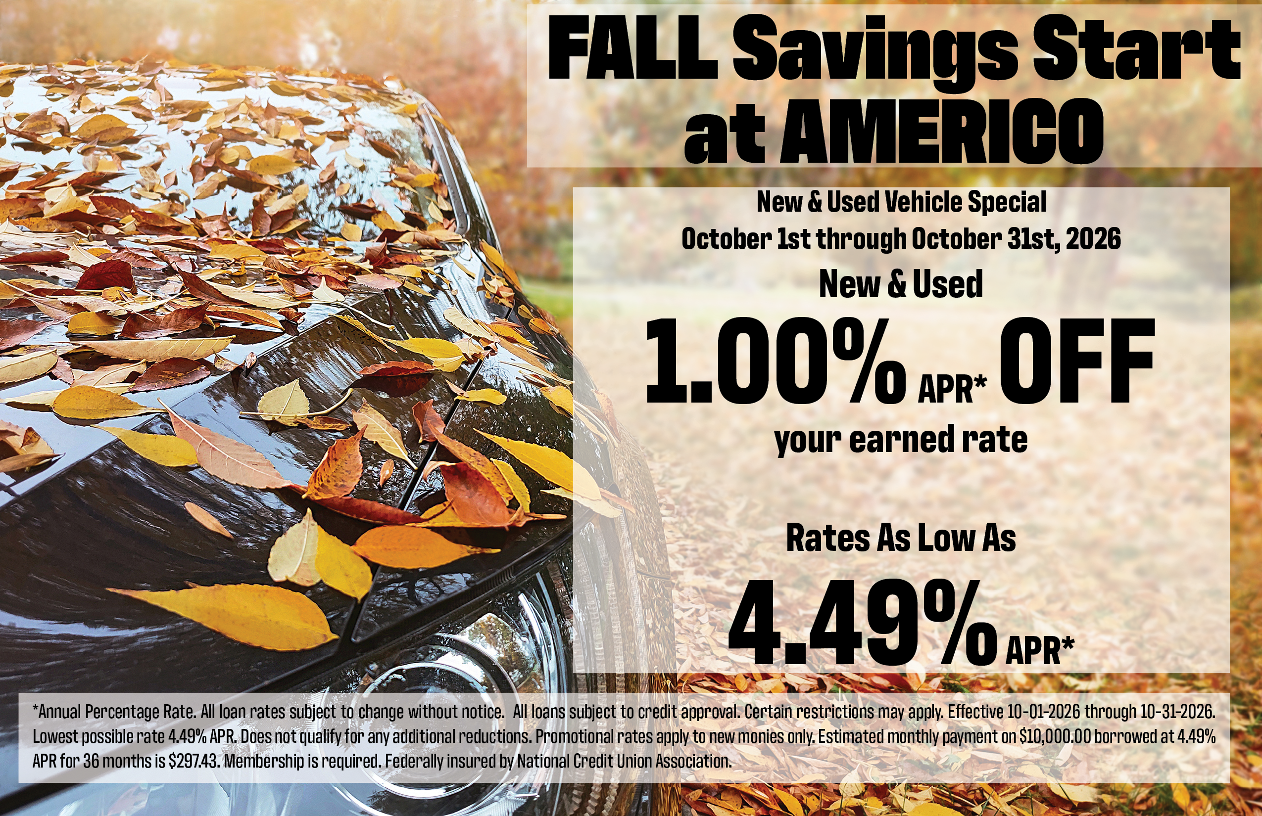 new and used vehicle special october 2026 up to 1.00% apr off earned rate