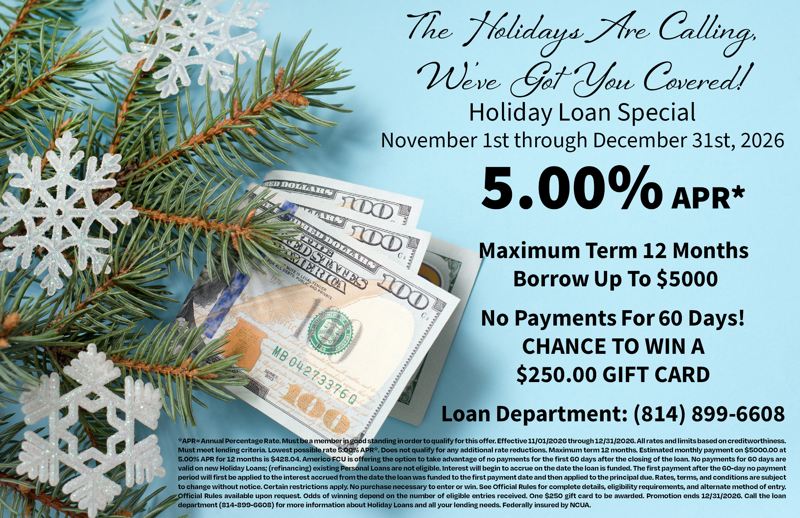 2026 holiday loan November and December. 5.00% apr